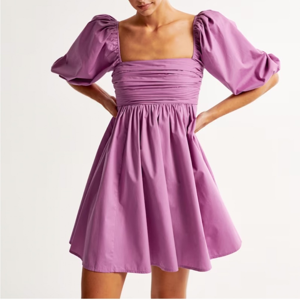 Elegant Puff Sleeve Mini Dress in Purple